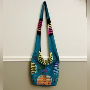 Flying High Boho Blue Multicolor Embellished Shoulder Crossbody Bag